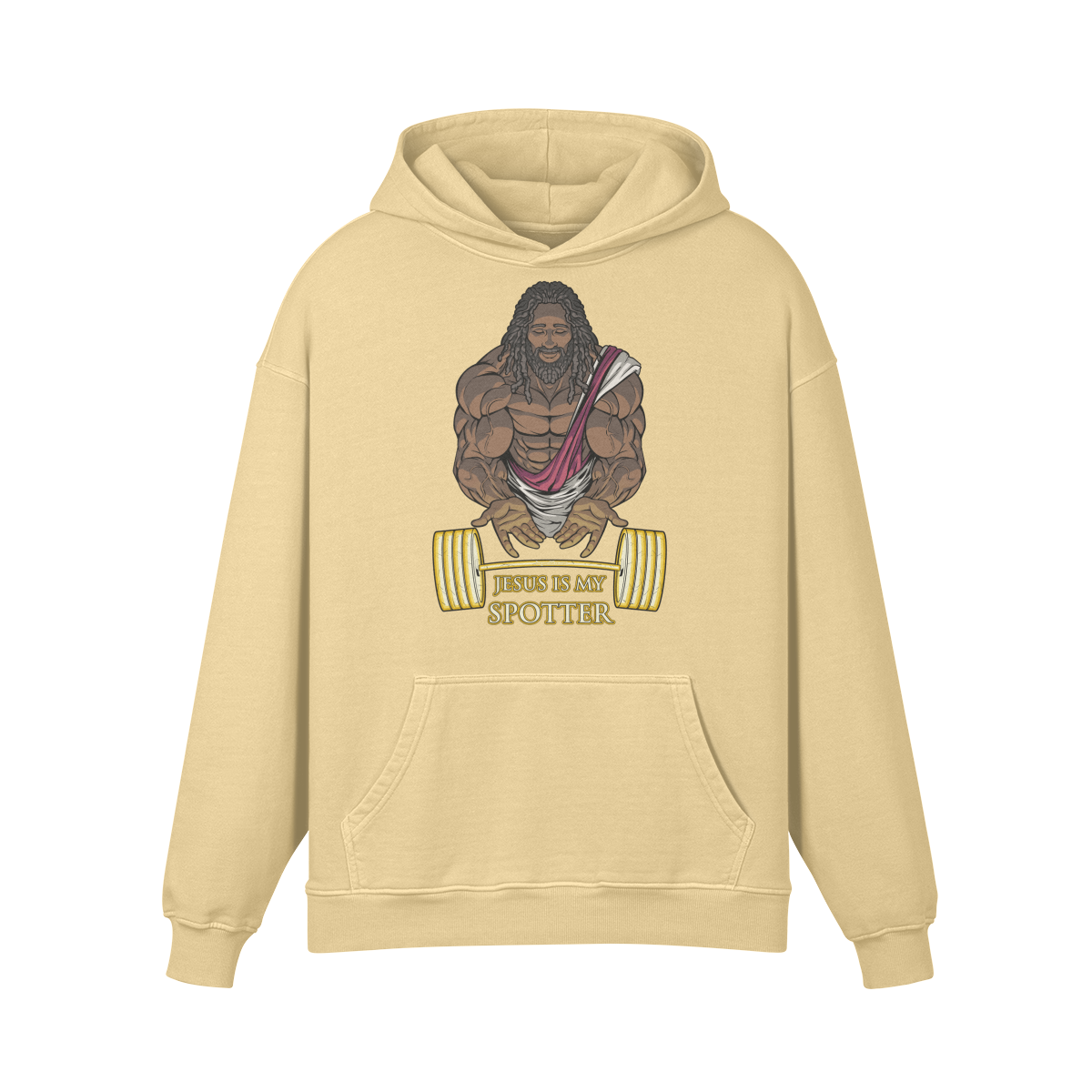 JESUS IS MY SPOTTER (DREADS)- Oversized Hoodie-Desert Sand-League of Lifters