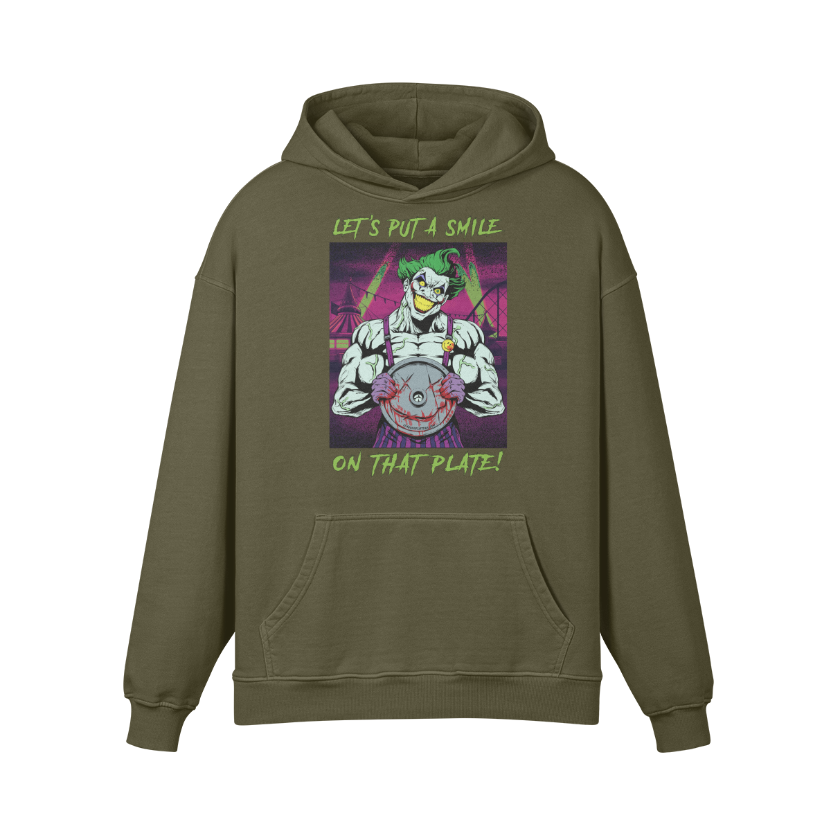 SMILE ON THAT PLATE- Oversized Hoodie-Olive Green-League of Lifters