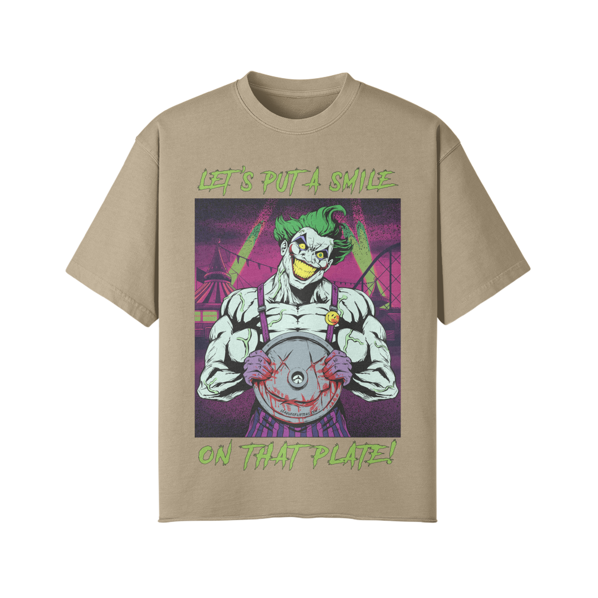 SMILE ON THAT PLATE- Pump Top-Khaki-League of Lifters