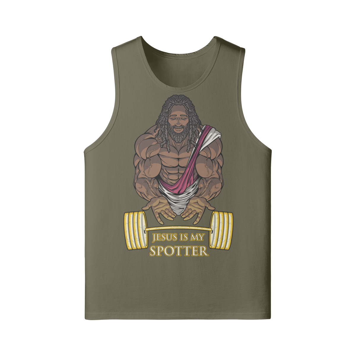 JESUS IS MY SPOTTER (DREADS)- Tank Top-Camel-League of Lifters