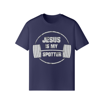 JESUS IS MY SPOTTER (TEXT)- Classic T-Shirt-Dark Navy-League of Lifters