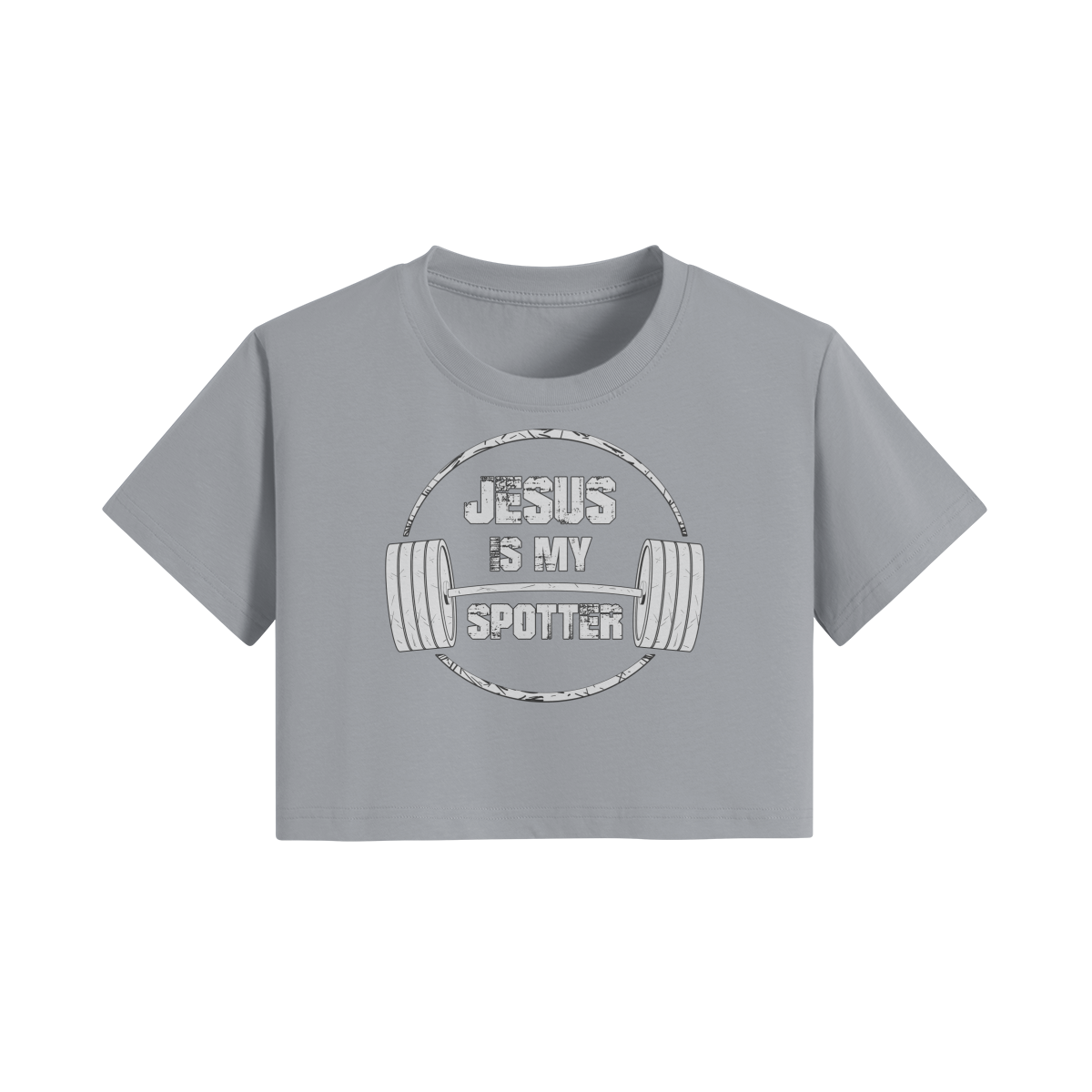 JESUS IS MY SPOTTER (TEXT)- Womens Crop Top-Light Gray-League of Lifters