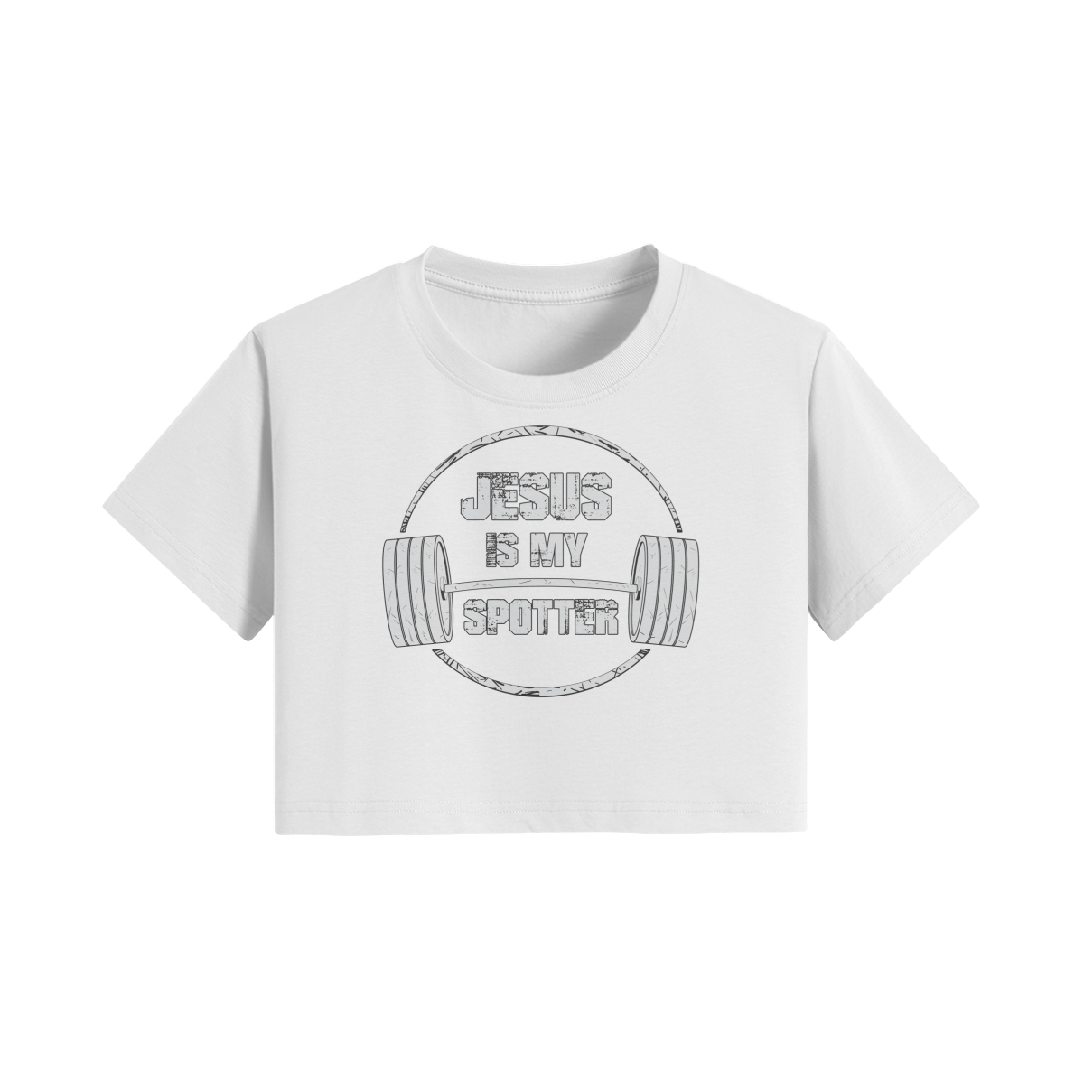 JESUS IS MY SPOTTER (TEXT)- Womens Crop Top-White-League of Lifters