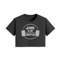 JESUS IS MY SPOTTER (TEXT)- Womens Crop Top-Black-League of Lifters