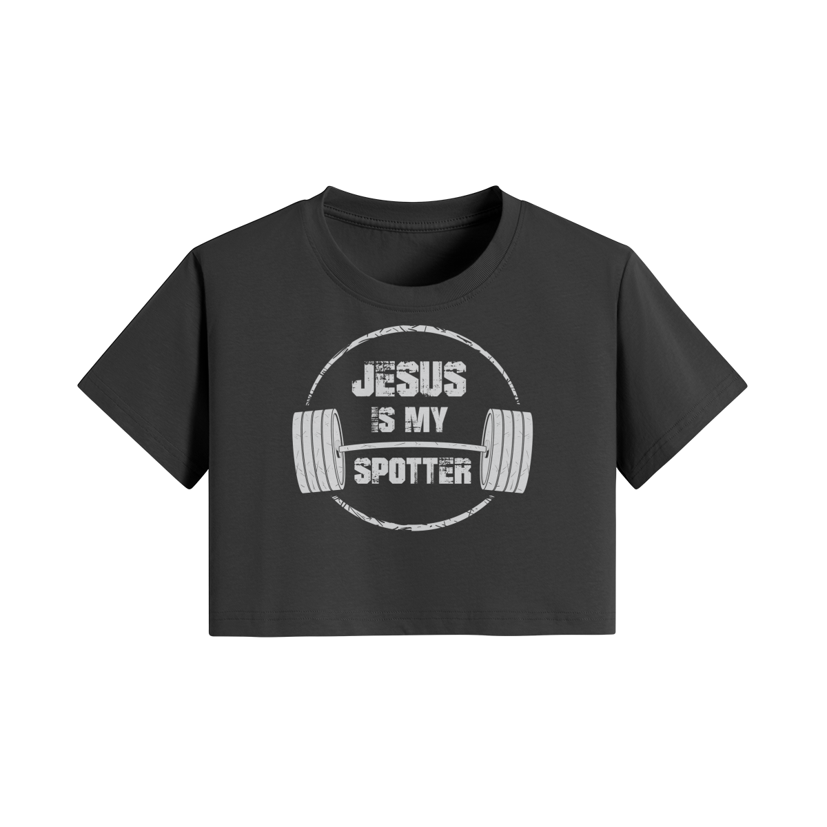 JESUS IS MY SPOTTER (TEXT)- Womens Crop Top-Black-League of Lifters