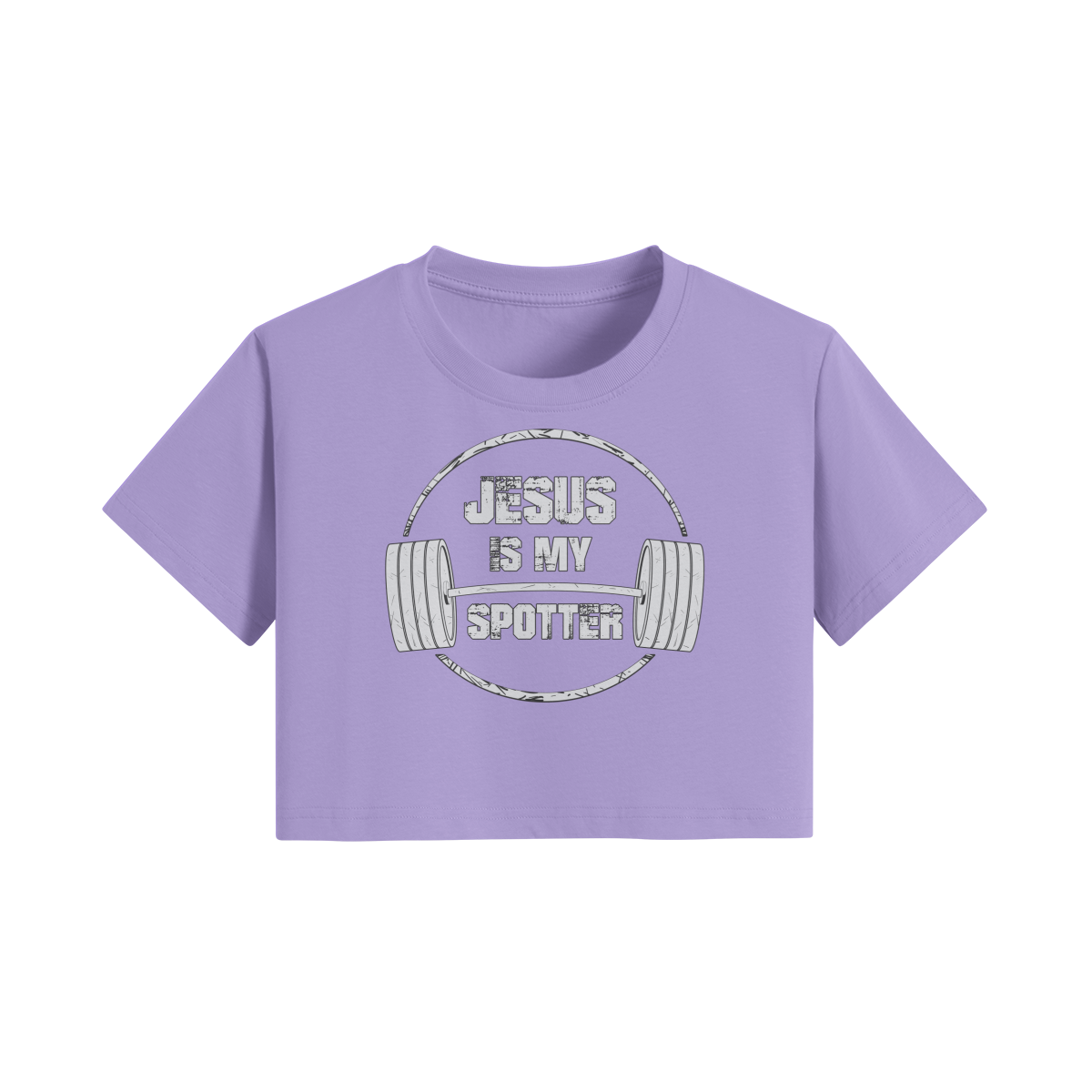 JESUS IS MY SPOTTER (TEXT)- Womens Crop Top-Lavender-League of Lifters