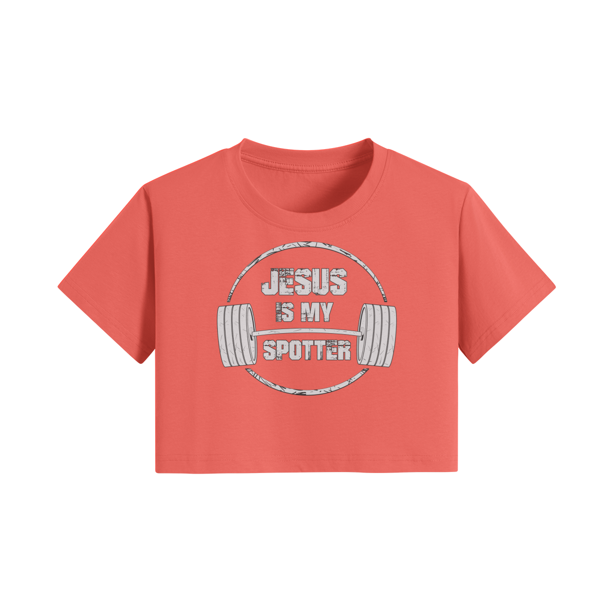 JESUS IS MY SPOTTER (TEXT)- Womens Crop Top-Grapefruit Red-League of Lifters