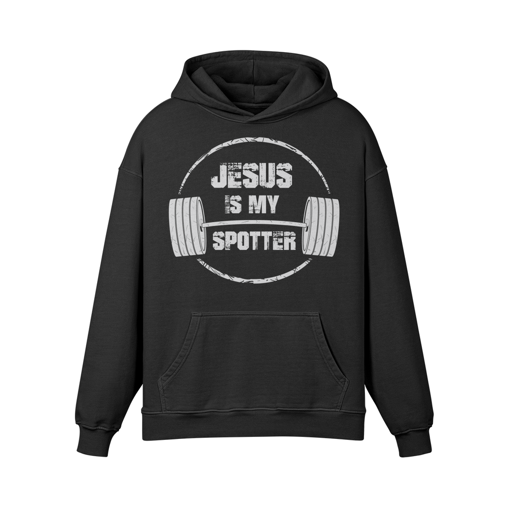 JESUS IS MY SPOTTER (TEXT)- Oversized Hoodie-Faded Black-League of Lifters
