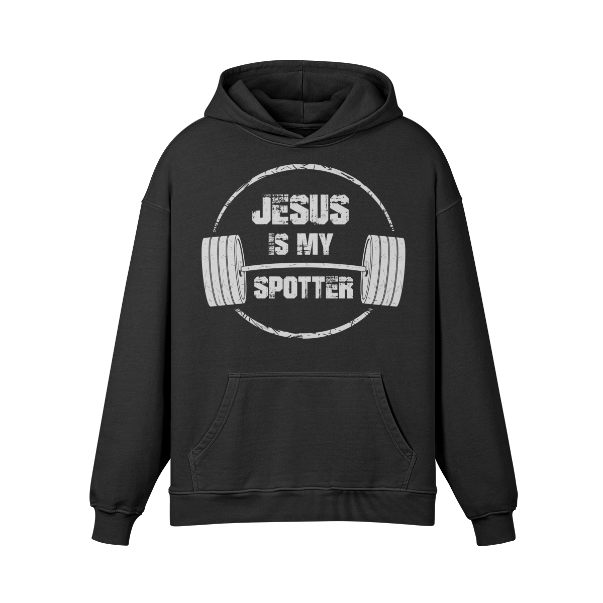JESUS IS MY SPOTTER (TEXT)- Oversized Hoodie-Faded Black-League of Lifters