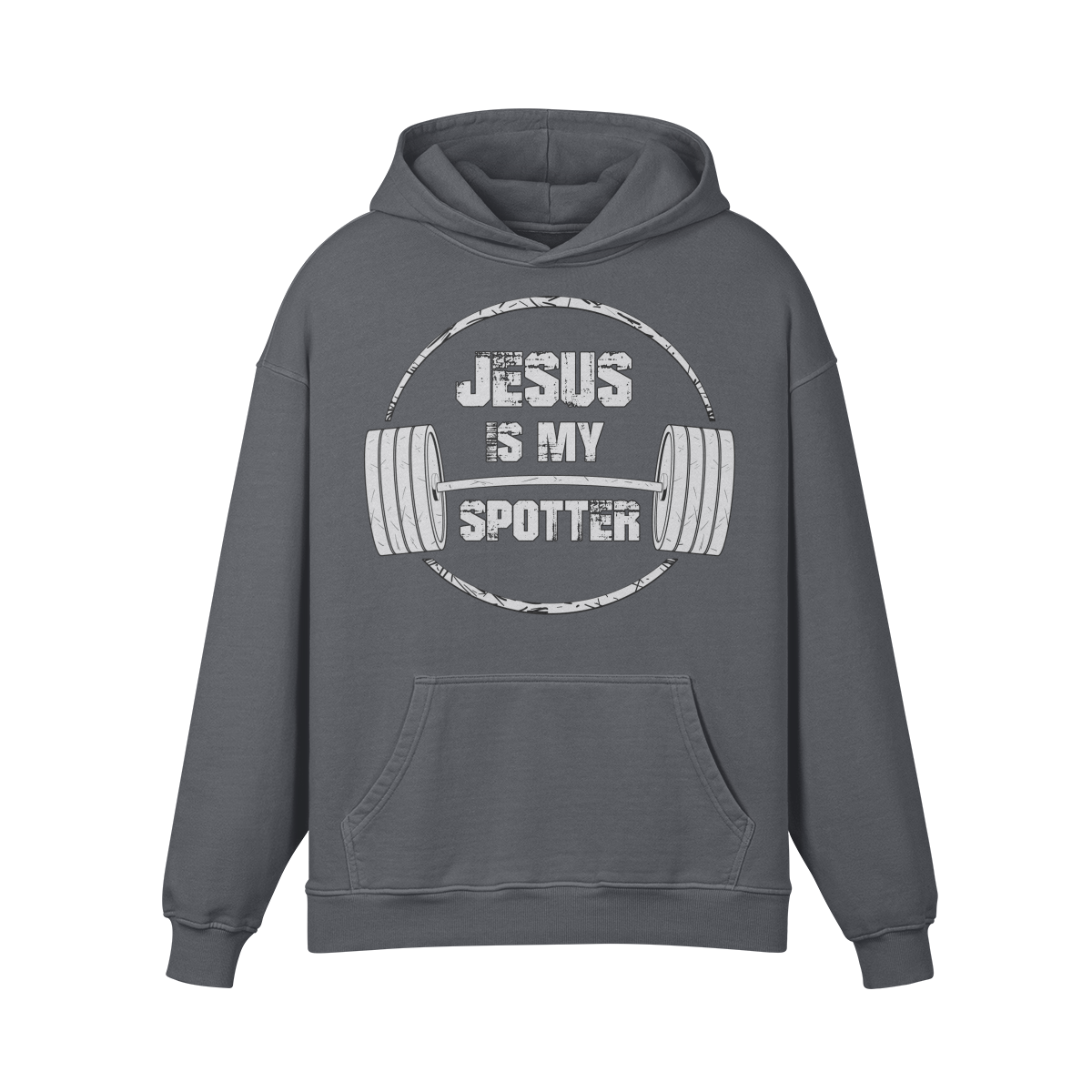 JESUS IS MY SPOTTER (TEXT)- Oversized Hoodie-Carbon Gray-League of Lifters