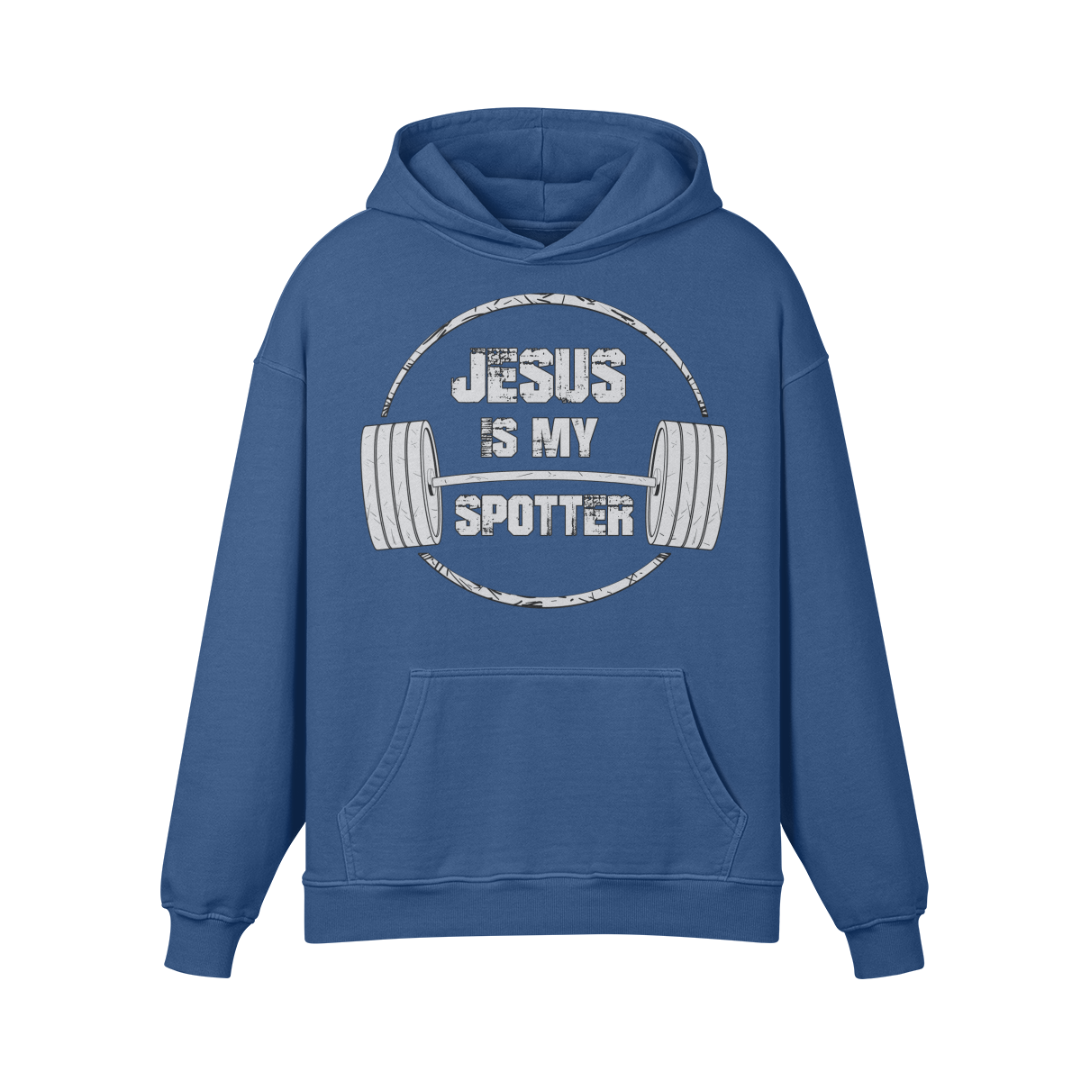 JESUS IS MY SPOTTER (TEXT)- Oversized Hoodie-Kashmir Blue-League of Lifters