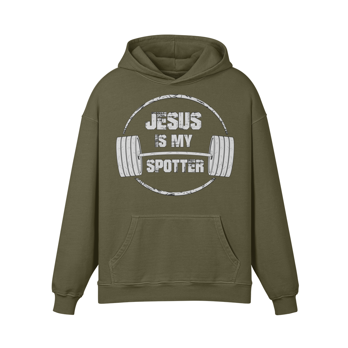 JESUS IS MY SPOTTER (TEXT)- Oversized Hoodie-Olive Green-League of Lifters