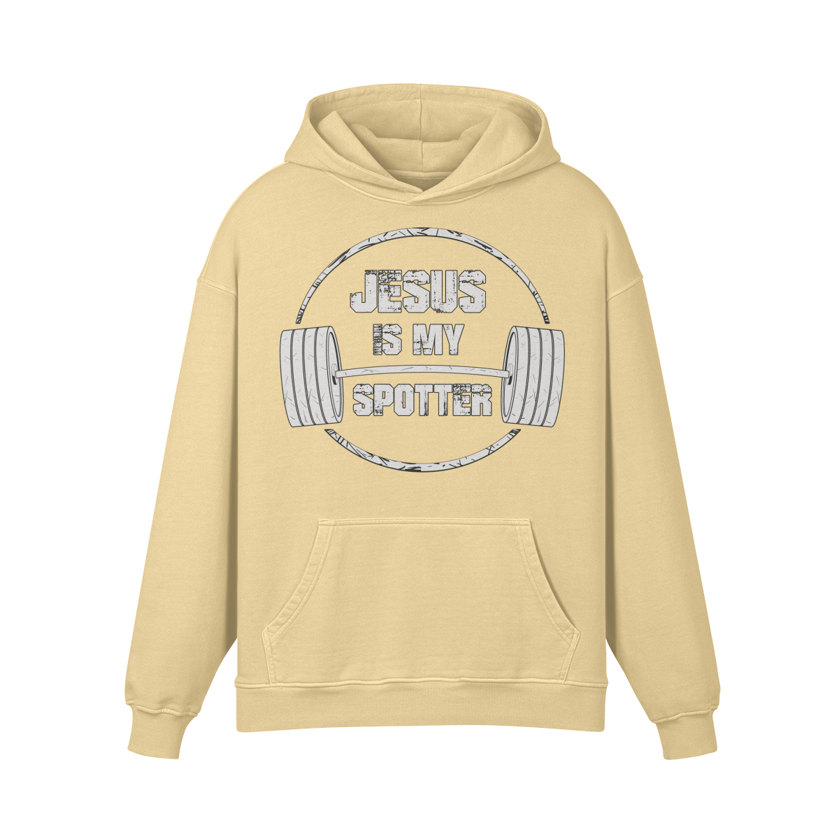 JESUS IS MY SPOTTER (TEXT)- Oversized Hoodie-Desert Sand-League of Lifters