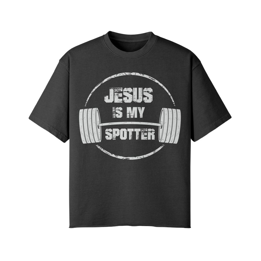 JESUS IS MY SPOTTER (TEXT)- Pump Top-Snow Wash-League of Lifters