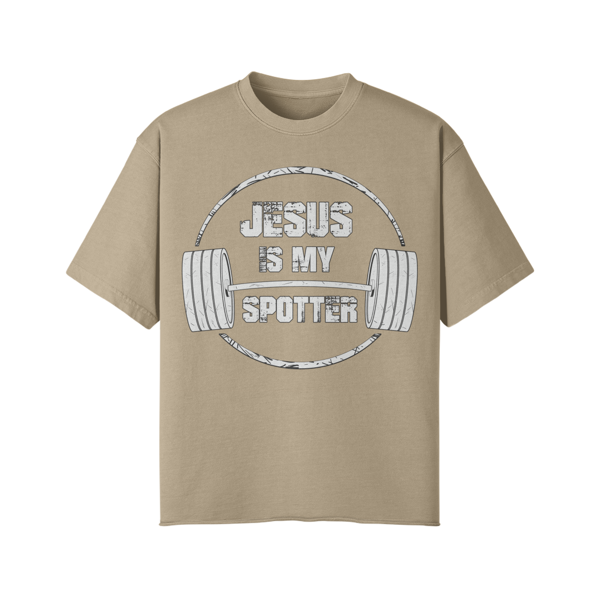 JESUS IS MY SPOTTER (TEXT)- Pump Top-Khaki-League of Lifters