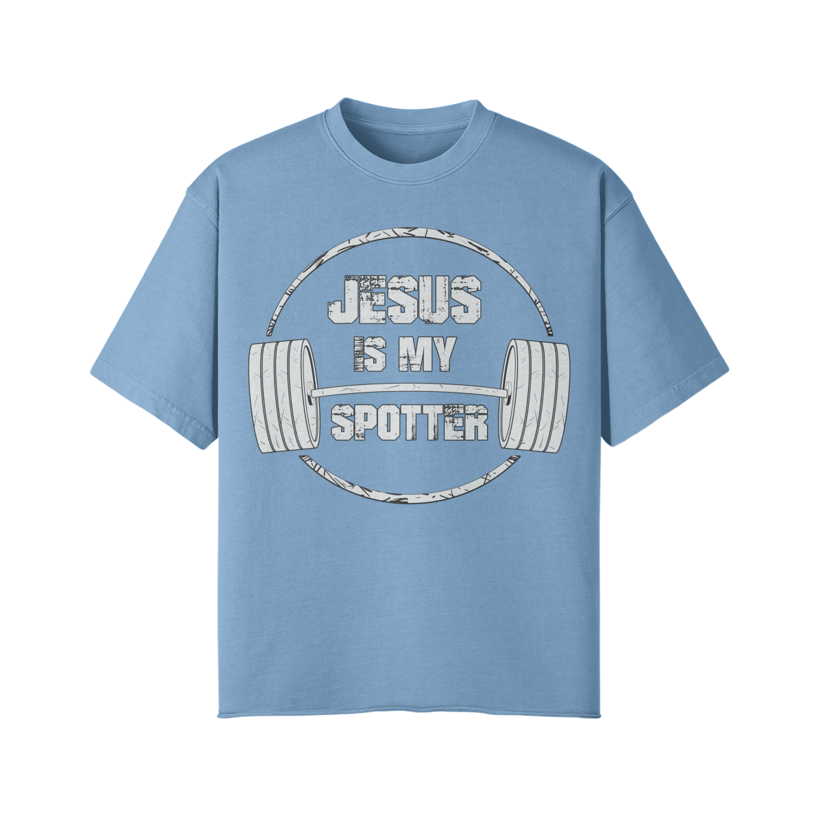 JESUS IS MY SPOTTER (TEXT)- Pump Top-Medium Blue-League of Lifters