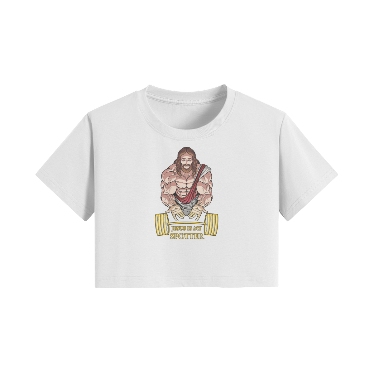 JESUS IS MY SPOTTER- Womens Crop Top-White-League of Lifters