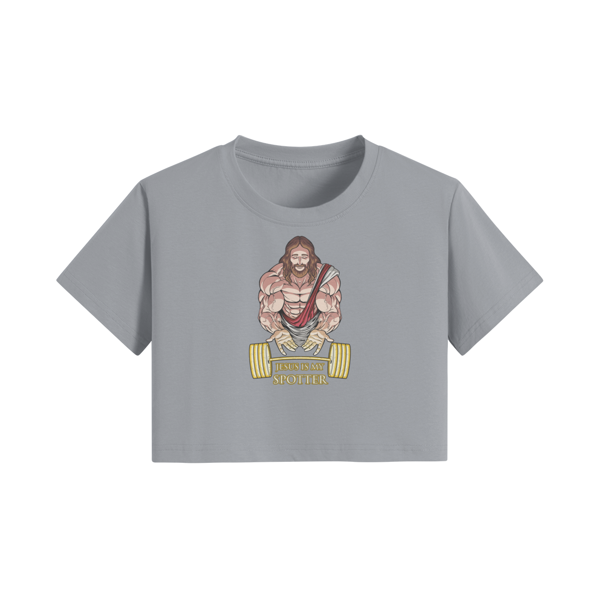 JESUS IS MY SPOTTER- Womens Crop Top-Light Gray-League of Lifters