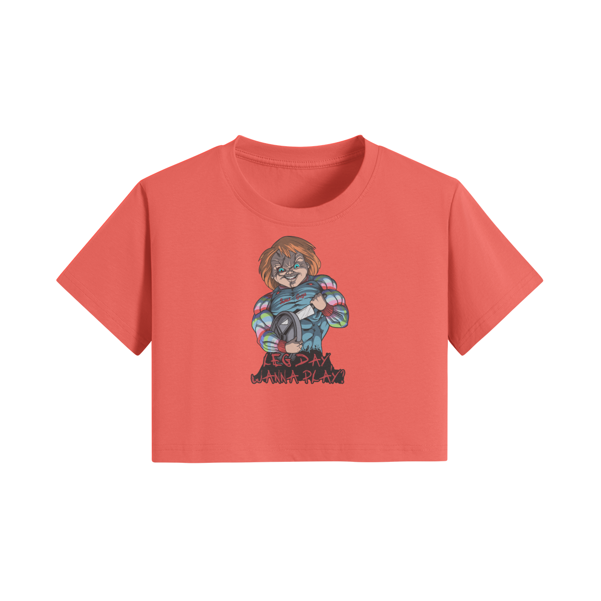 LEG DAY WANNA PLAY?- Womens Crop Top-Grapefruit Red-League of Lifters