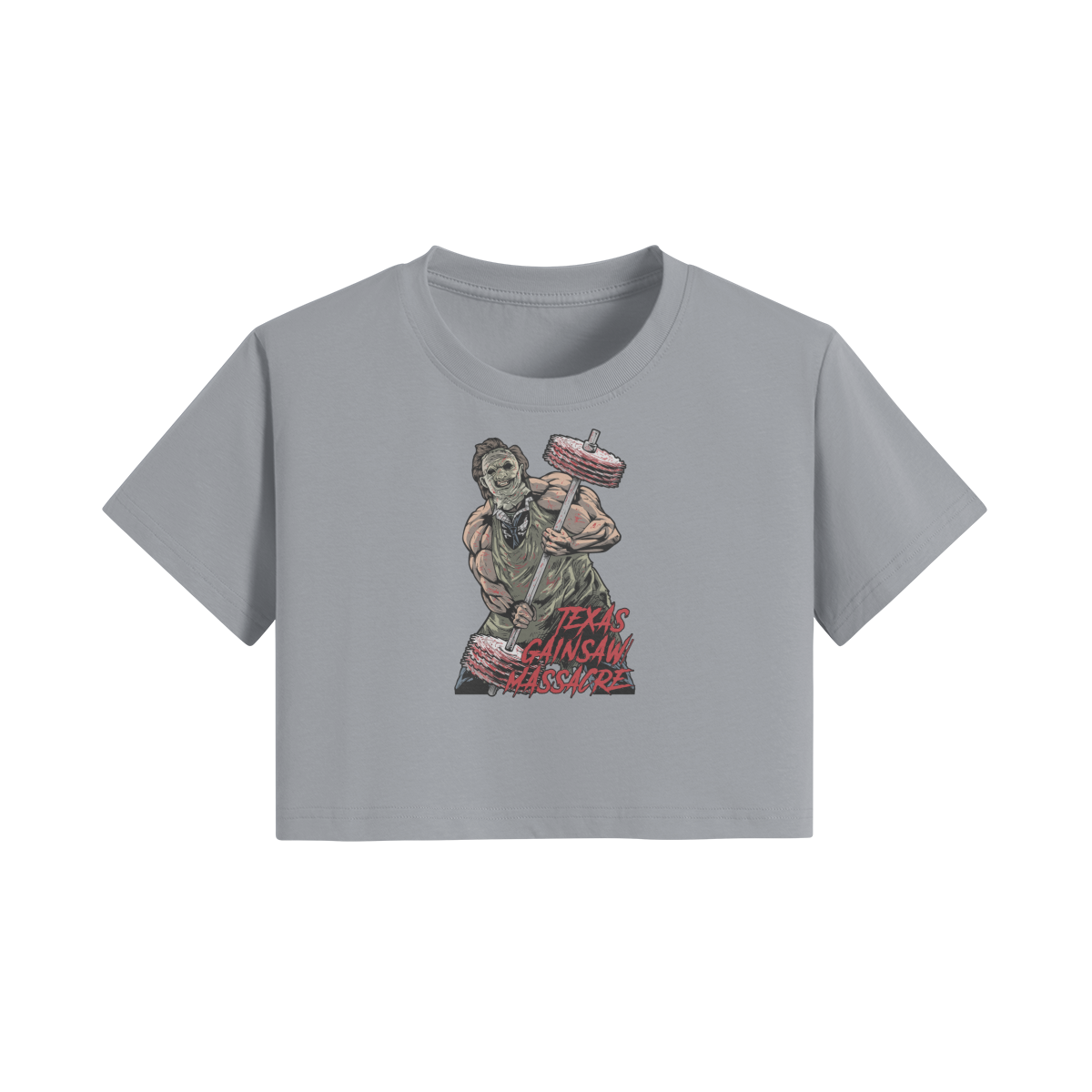 TEXAS GAINSAW MASSACRE- Womens Crop Top-Light Gray-League of Lifters