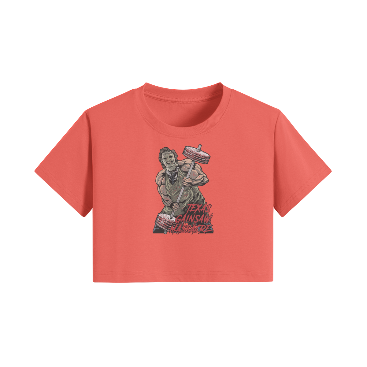 TEXAS GAINSAW MASSACRE- Womens Crop Top-Grapefruit Red-League of Lifters
