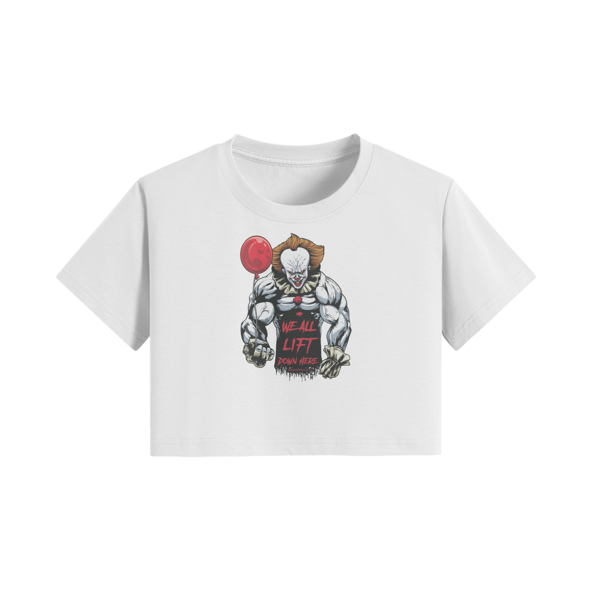 WE ALL LIFT DOWN HERE (BALLOON)- Womens Crop Top-White-League of Lifters