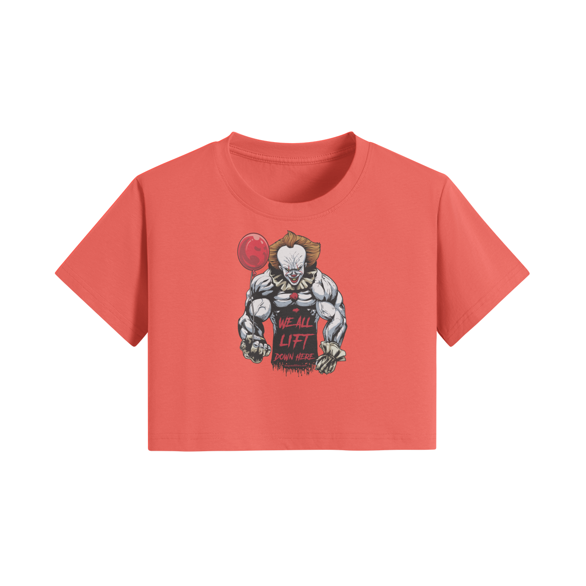 WE ALL LIFT DOWN HERE (BALLOON)- Womens Crop Top-Grapefruit Red-League of Lifters