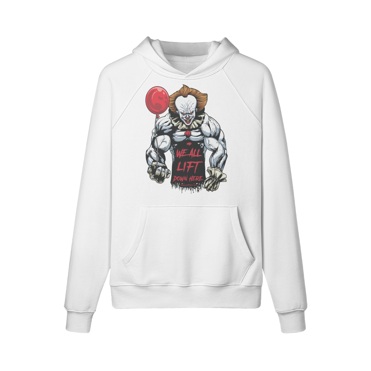 WE ALL LIFT DOWN HERE (BALLOON)- Hoodie-White-League of Lifters