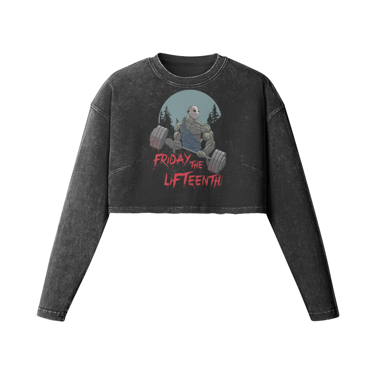 FRIDAY THE LIFTEENTH- Womens Long Sleeve Crop Top-Faded Black-League of Lifters