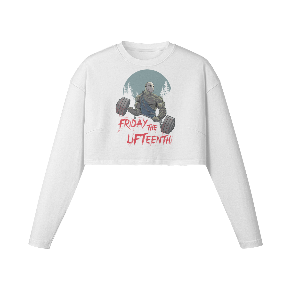 FRIDAY THE LIFTEENTH- Womens Long Sleeve Crop Top-White-League of Lifters