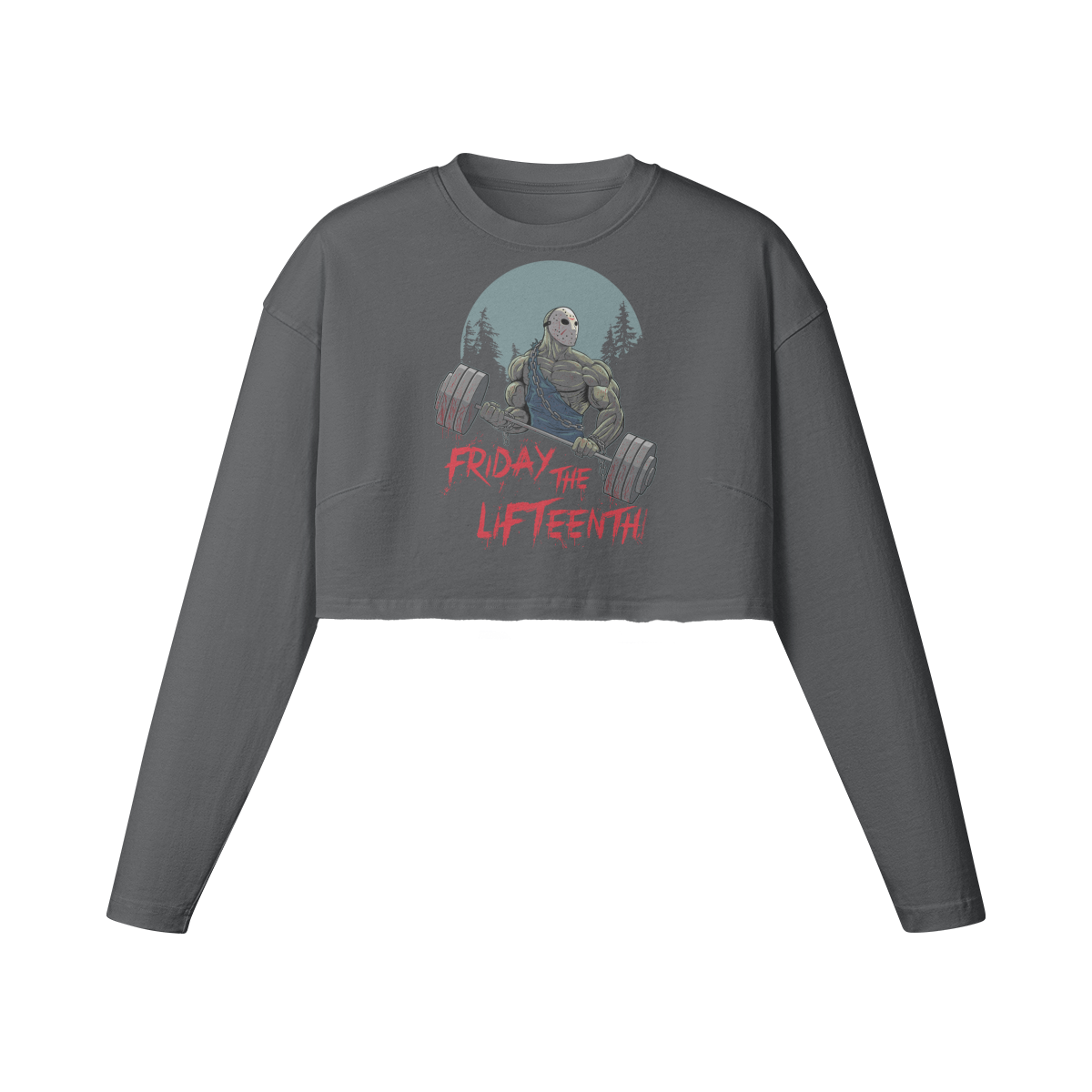 FRIDAY THE LIFTEENTH- Womens Long Sleeve Crop Top-Carbon Gray-League of Lifters