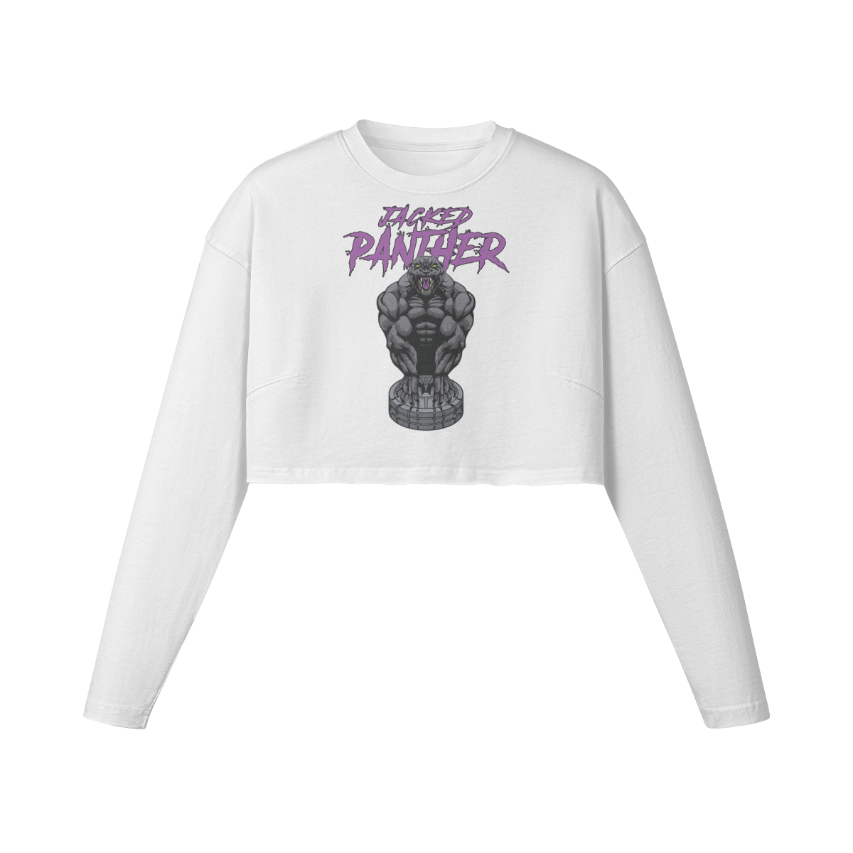 JACKED PANTHER- Womens Long Sleeve Crop Top-White-League of Lifters