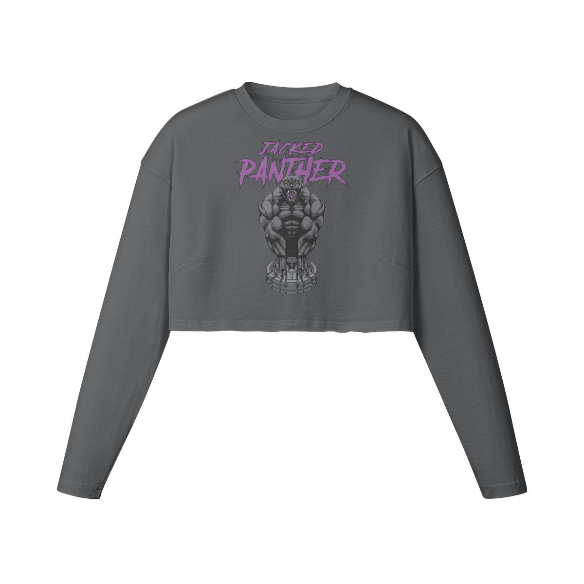 JACKED PANTHER- Womens Long Sleeve Crop Top-Carbon Gray-League of Lifters