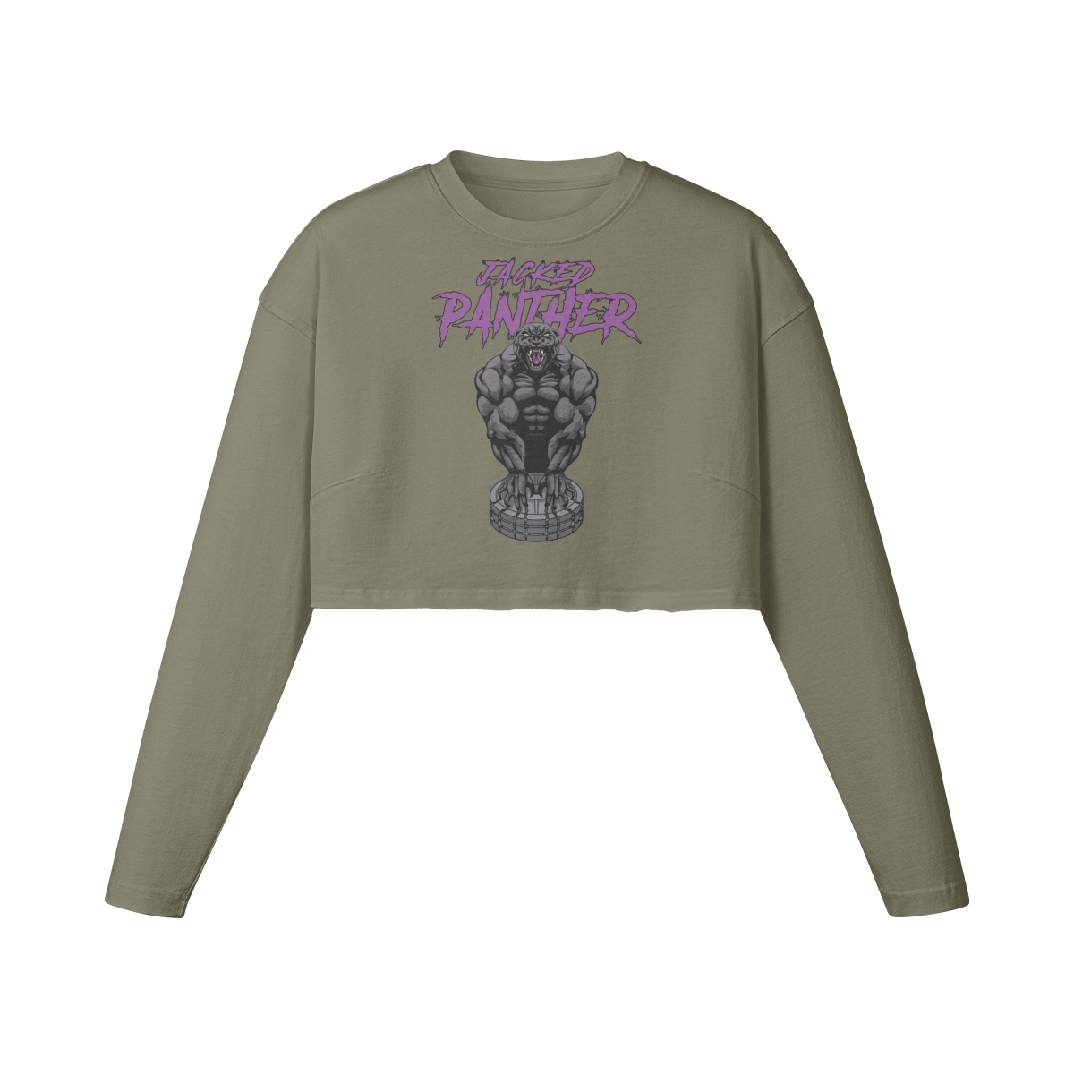 JACKED PANTHER- Womens Long Sleeve Crop Top-Artichoke-League of Lifters