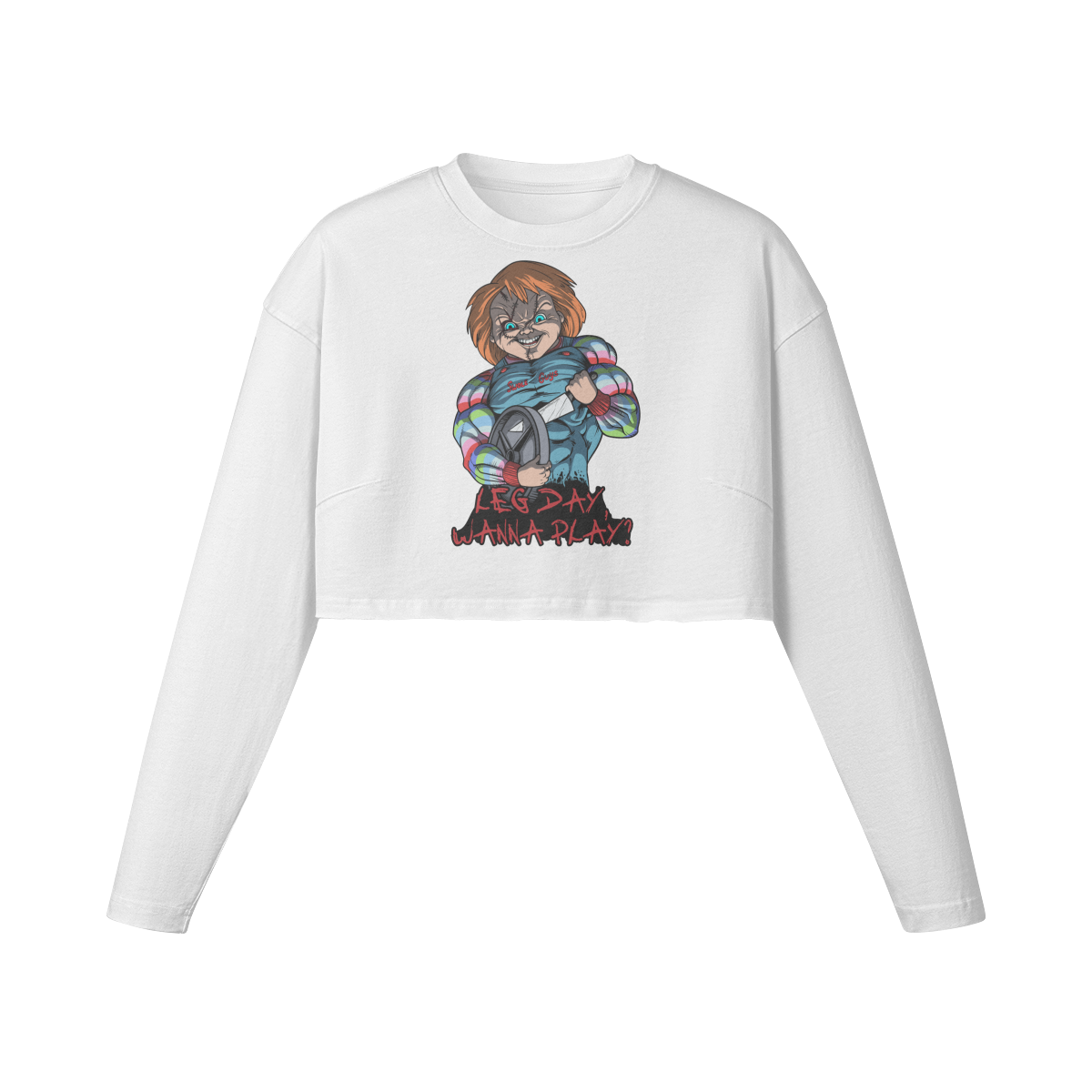 LEG DAY WANNA PLAY?- Womens Long Sleeve Crop Top-White-League of Lifters