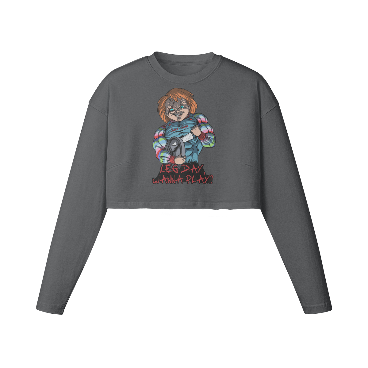 LEG DAY WANNA PLAY?- Womens Long Sleeve Crop Top-Carbon Gray-League of Lifters