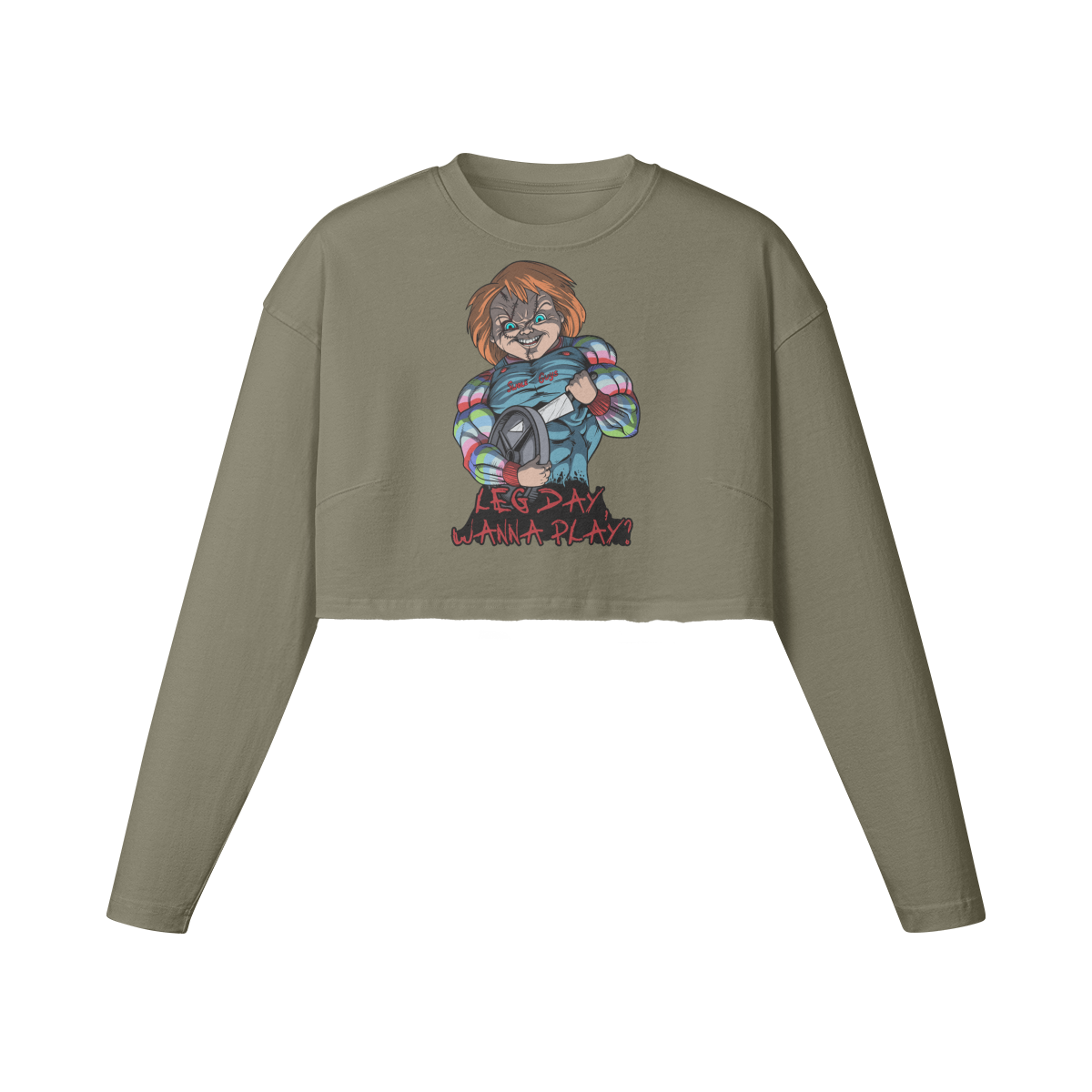 LEG DAY WANNA PLAY?- Womens Long Sleeve Crop Top-Artichoke-League of Lifters