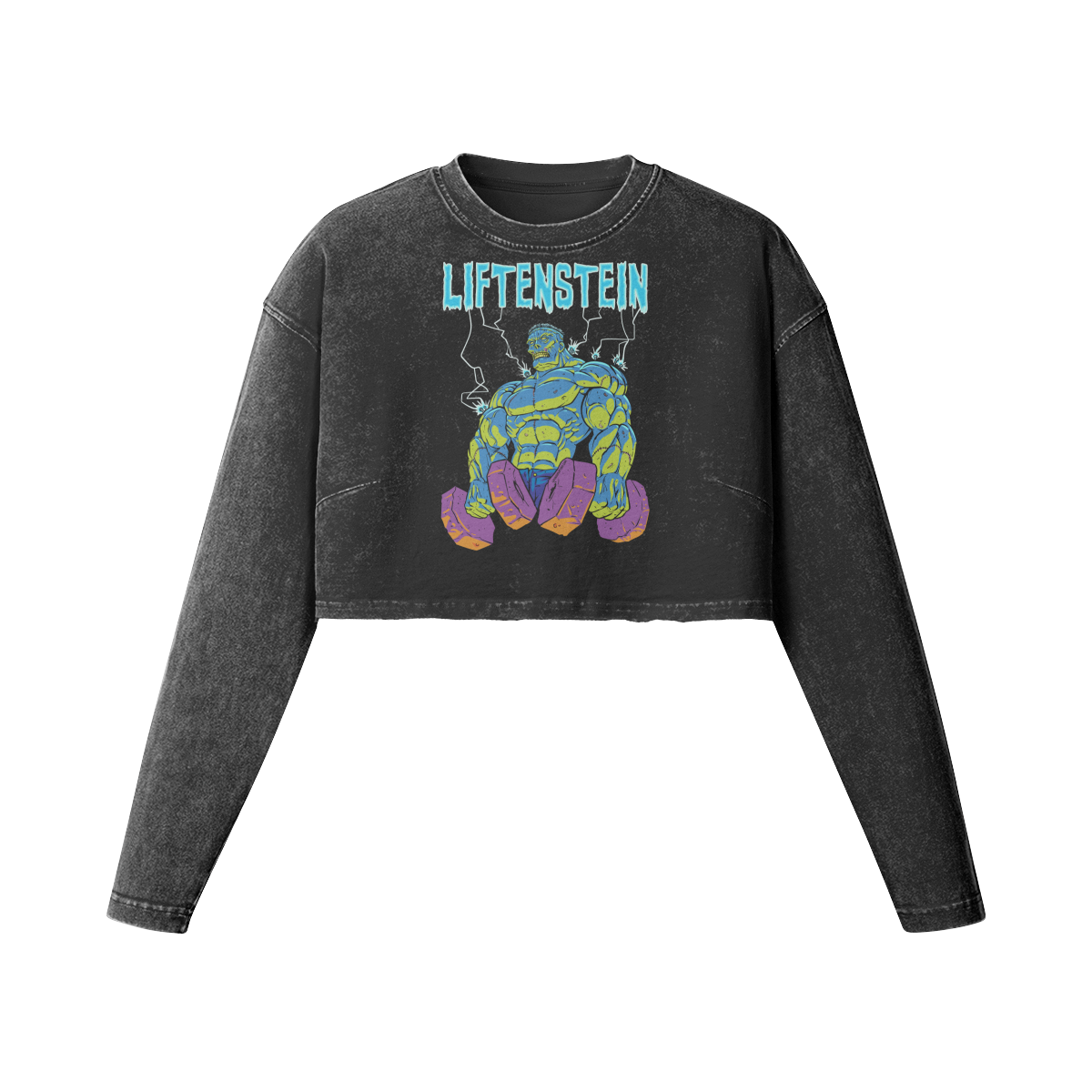 LIFTENSTEIN- Womens Long Sleeve Crop Top-Faded Black-League of Lifters