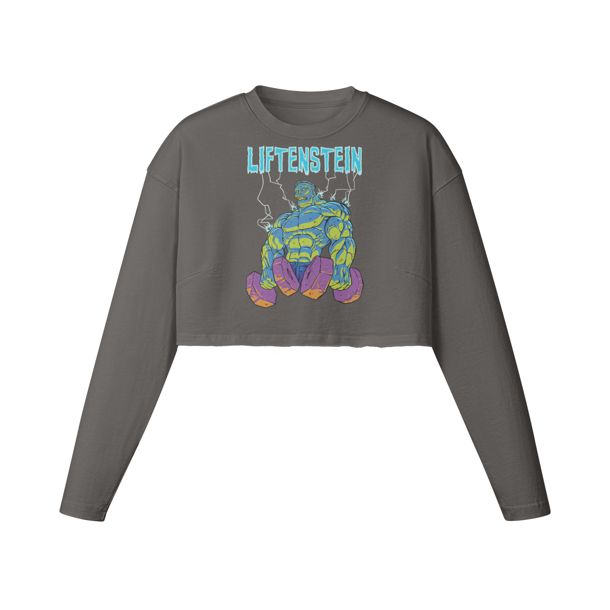 LIFTENSTEIN- Womens Long Sleeve Crop Top-Granite Gray-League of Lifters