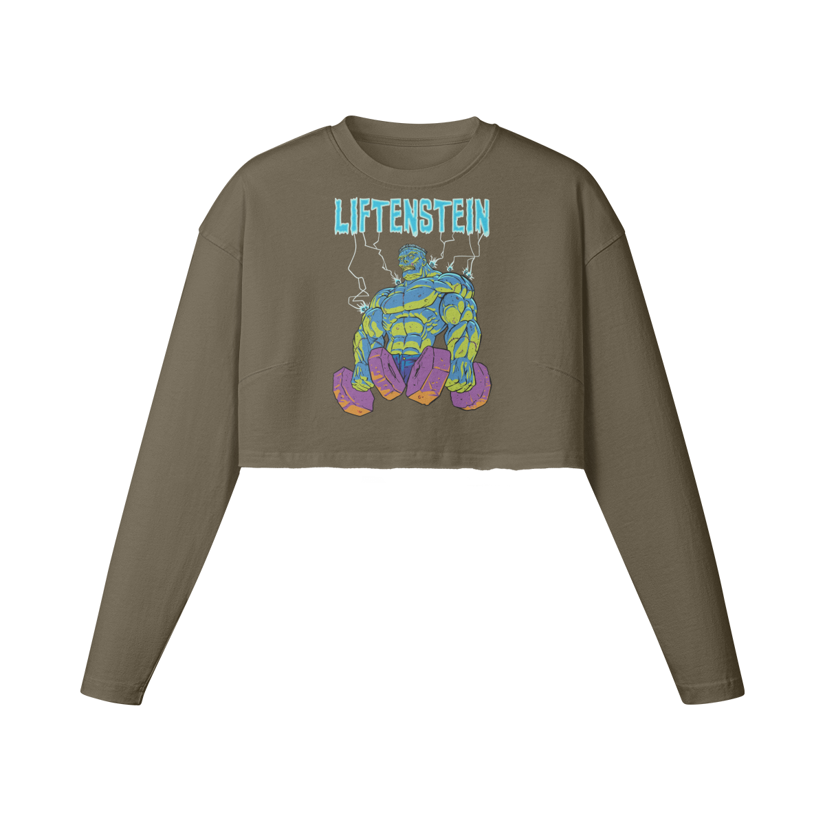 LIFTENSTEIN- Womens Long Sleeve Crop Top-Army Brown-League of Lifters
