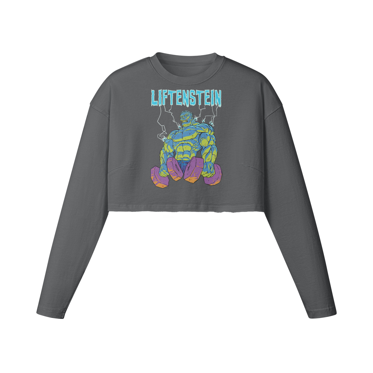 LIFTENSTEIN- Womens Long Sleeve Crop Top-Carbon Gray-League of Lifters