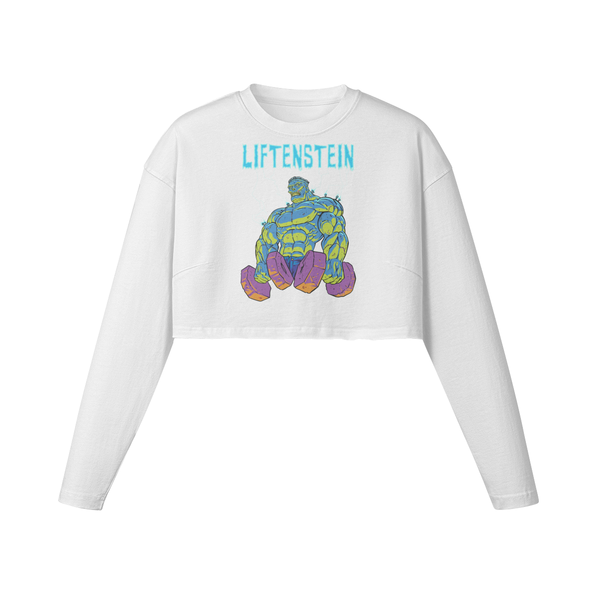 LIFTENSTEIN- Womens Long Sleeve Crop Top-White-League of Lifters