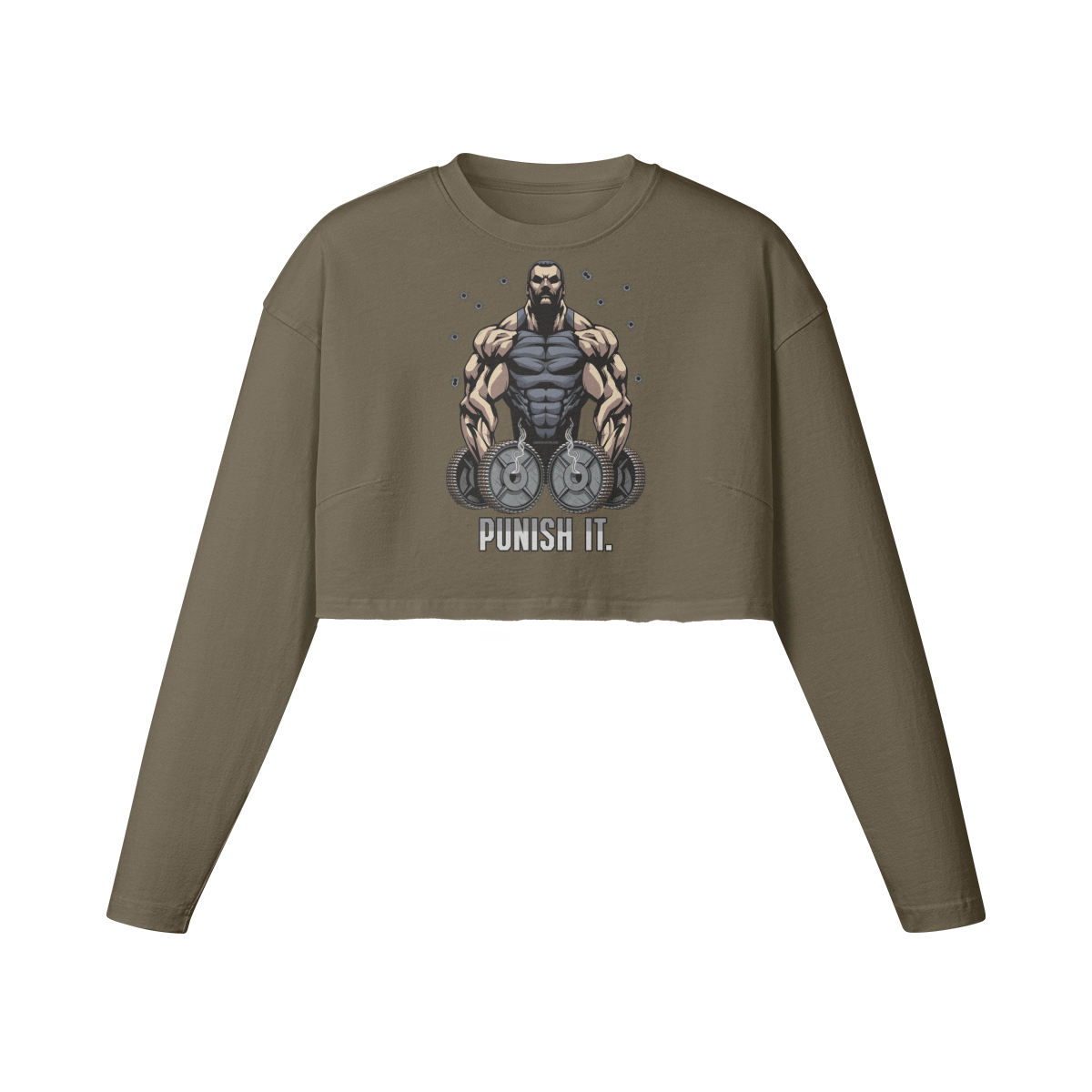 PUNISH IT- Womens Long Sleeve Crop Top-Army Brown-League of Lifters