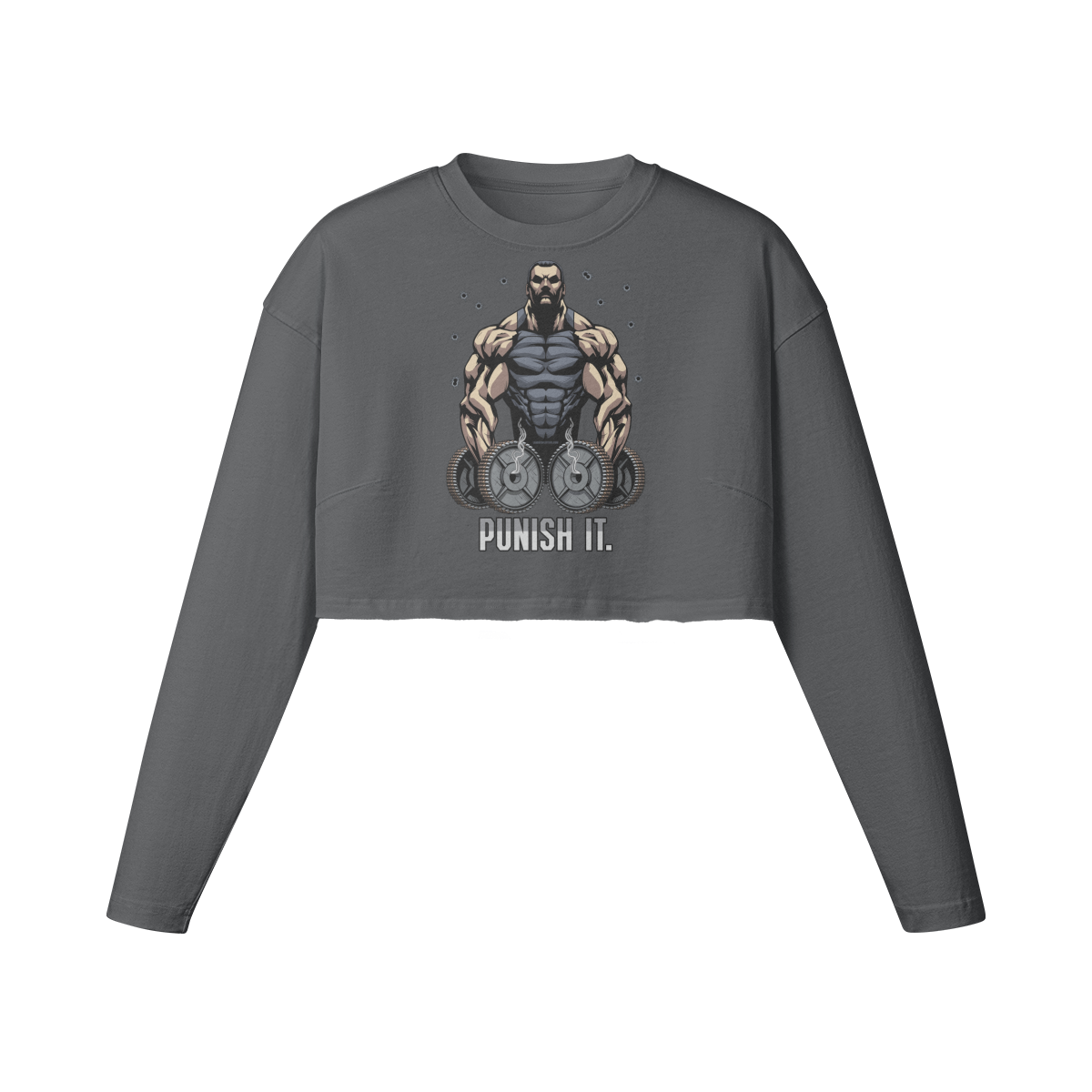 PUNISH IT- Womens Long Sleeve Crop Top-Carbon Gray-League of Lifters