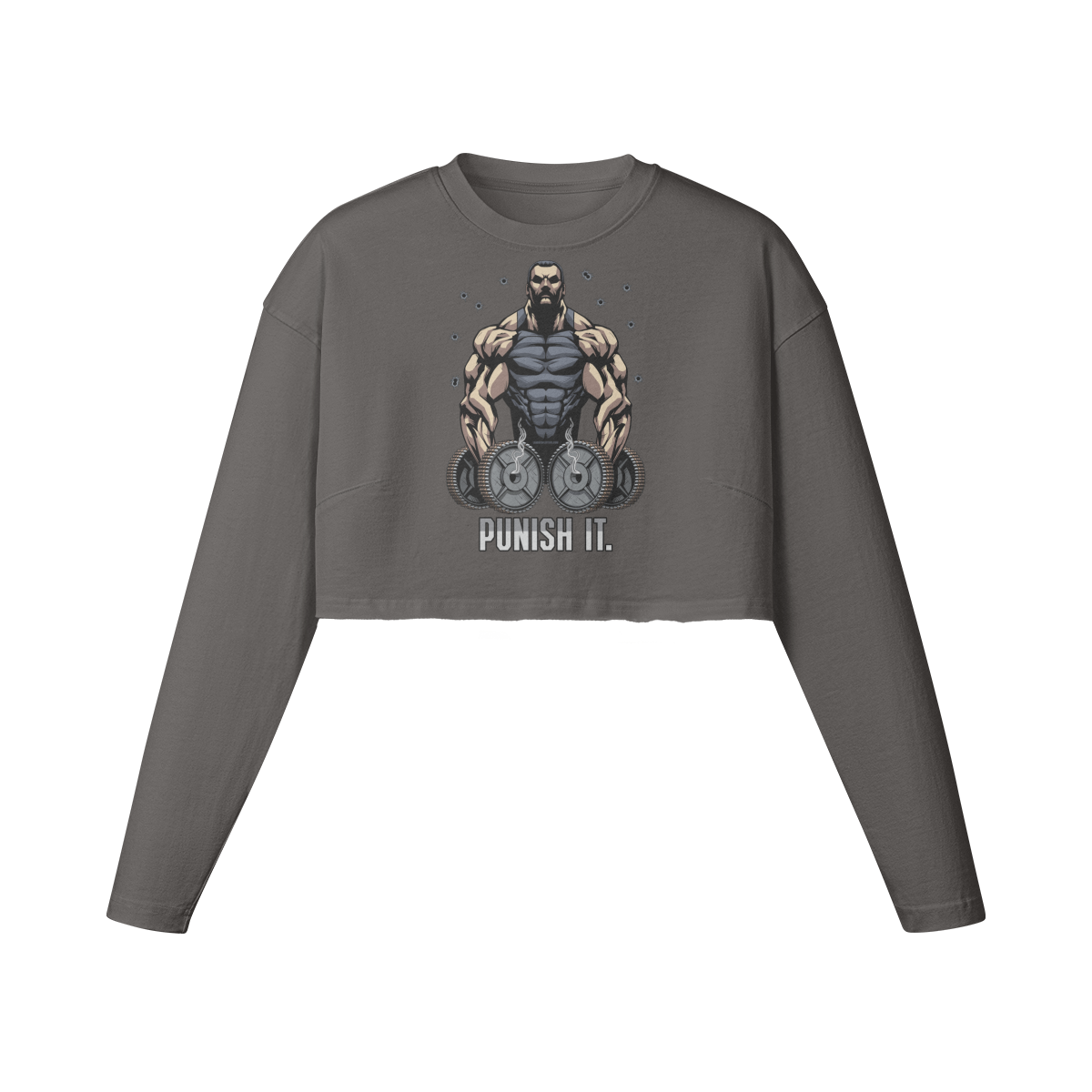 PUNISH IT- Womens Long Sleeve Crop Top-Granite Gray-League of Lifters