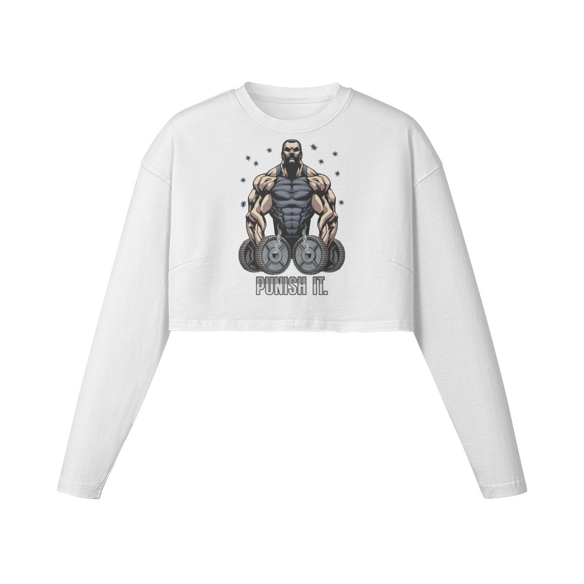 PUNISH IT- Womens Long Sleeve Crop Top-White-League of Lifters