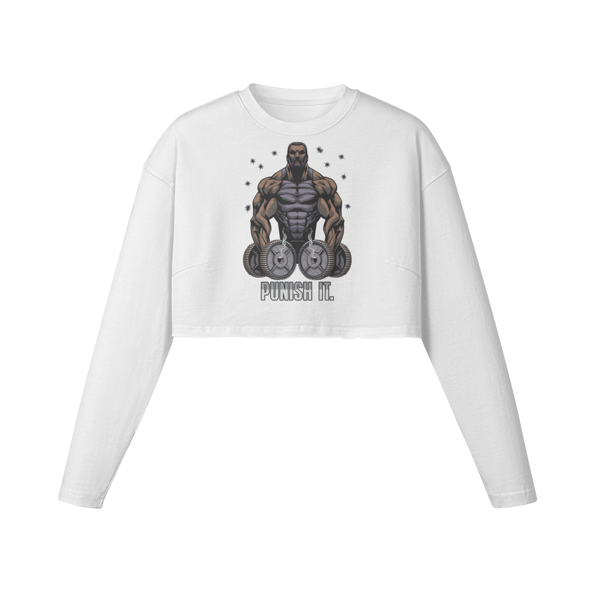 PUNISH IT (BEARD)- Womens Long Sleeve Crop Top-White-League of Lifters