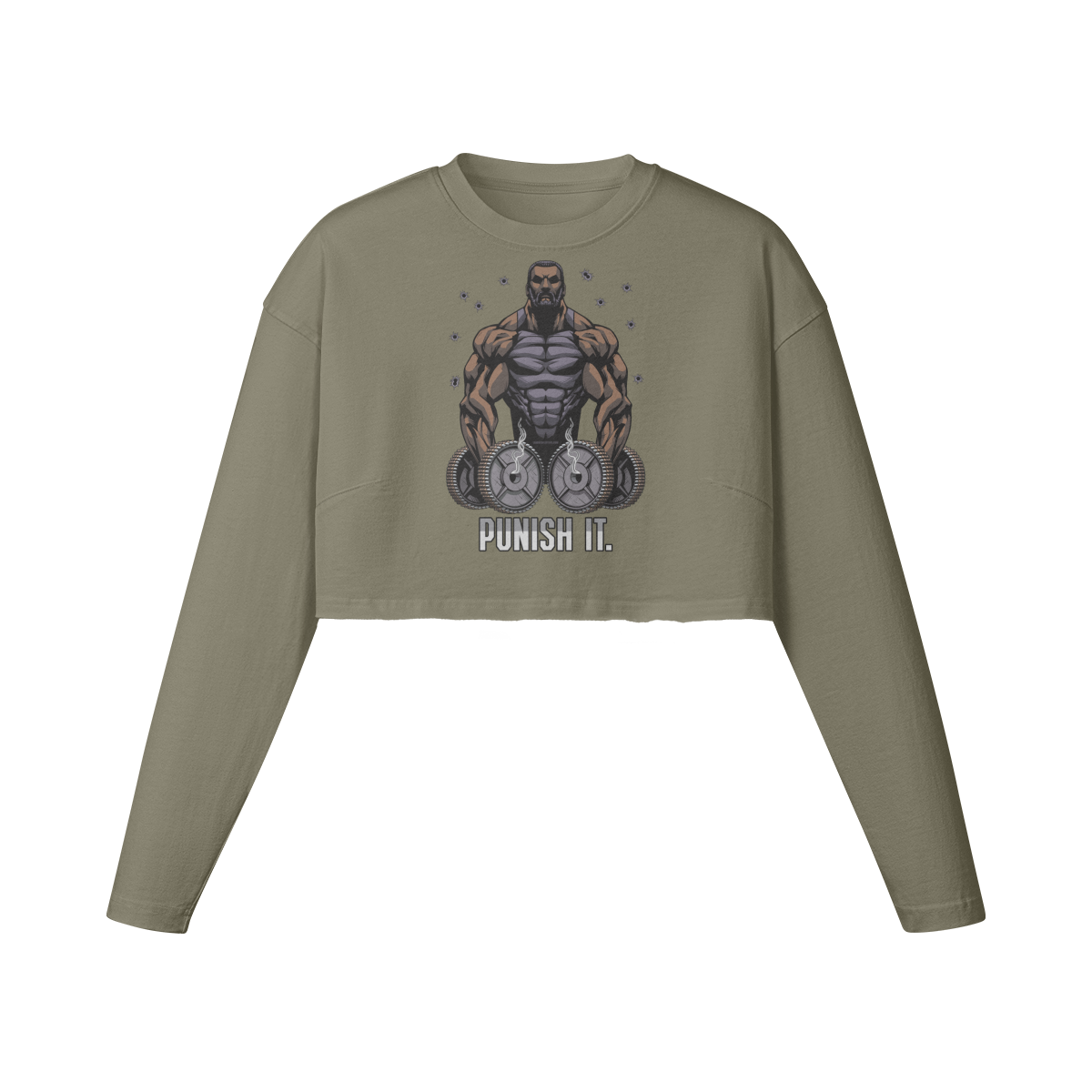 PUNISH IT (BEARD)- Womens Long Sleeve Crop Top-Artichoke-League of Lifters