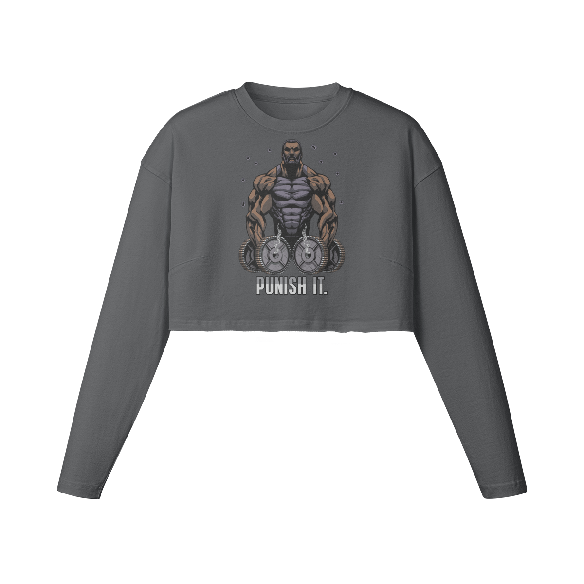 PUNISH IT (BEARD)- Womens Long Sleeve Crop Top-Carbon Gray-League of Lifters