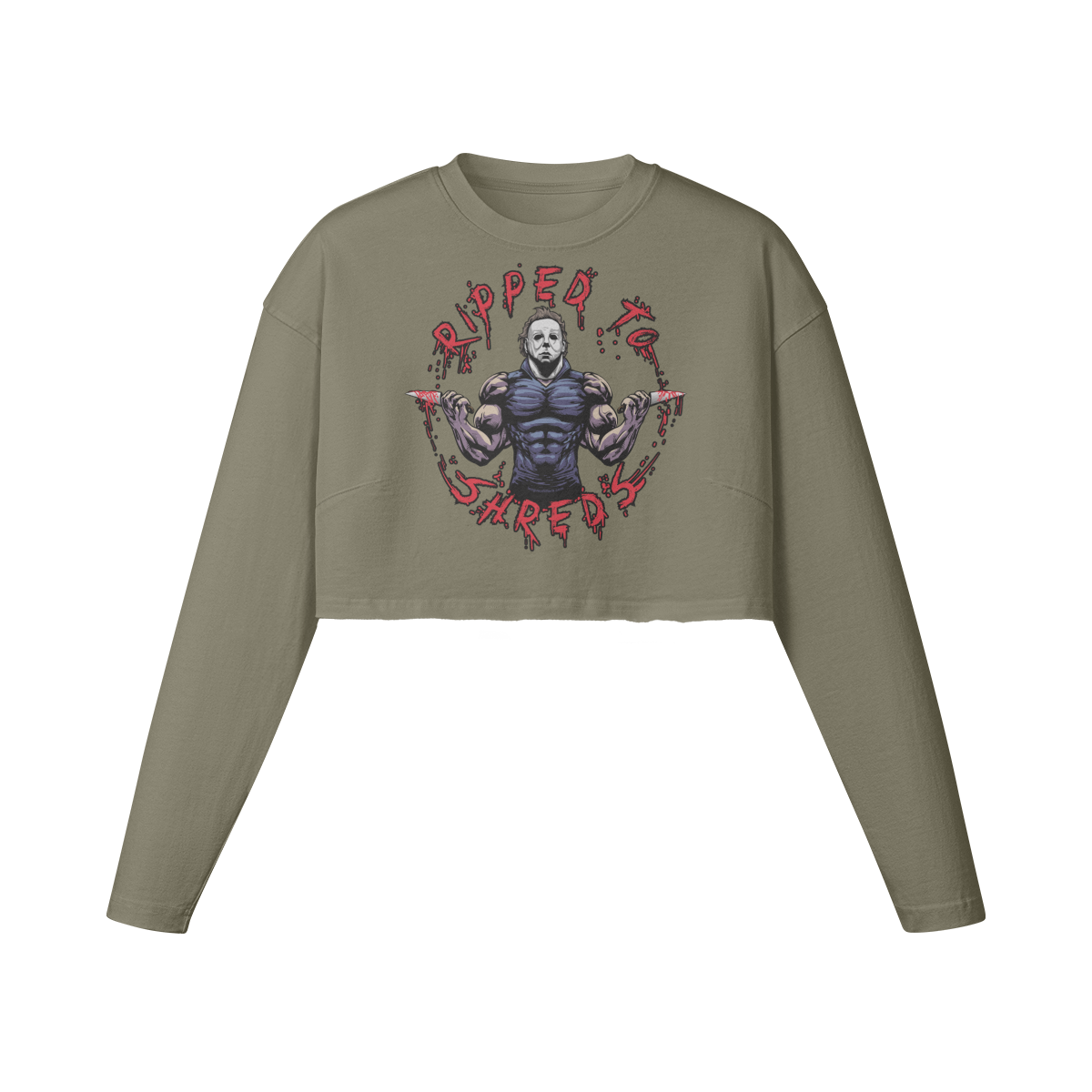 RIPPED TO SHREDS- Womens Long Sleeve Crop Top-Artichoke-League of Lifters